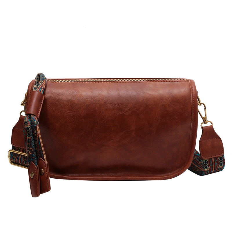 Vintage Solid Shoulder Bag Zipper Crossbody Purse