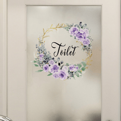 Purple Flower Toilet Door Sign Sticker Removable PVC Wall Sticker
