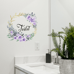 Purple Flower Toilet Door Sign Sticker Removable PVC Wall Sticker