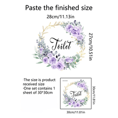 Purple Flower Toilet Door Sign Sticker Removable PVC Wall Sticker
