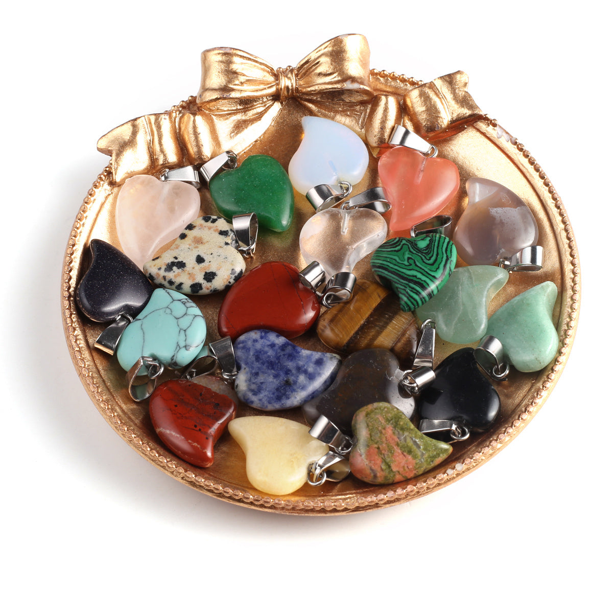 10pcs Natural Stone Heart Charms for DIY Jewelry Making