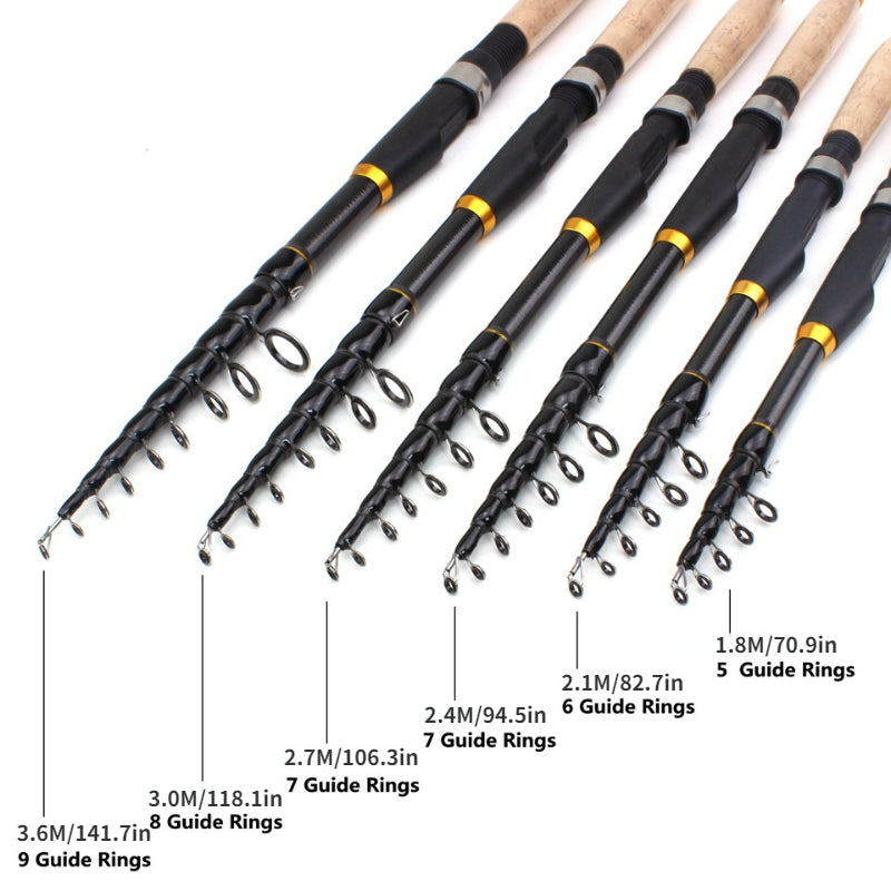 Compact Retractable Fishing Rod with Wooden Handle
