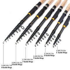 Compact Retractable Fishing Rod with Wooden Handle