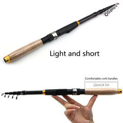 Compact Retractable Fishing Rod with Wooden Handle