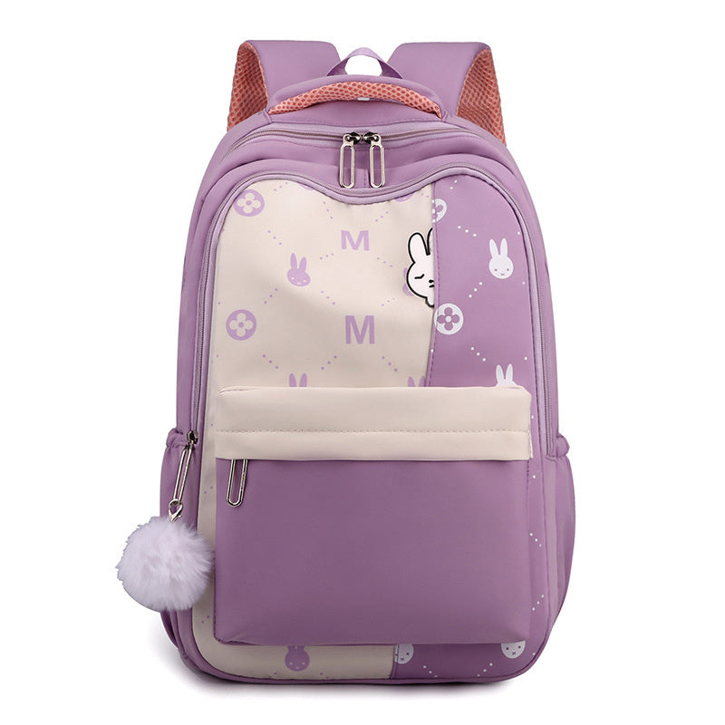 Bunny Pattern Backpack Preppy Zipper Daypack Back To School Bag