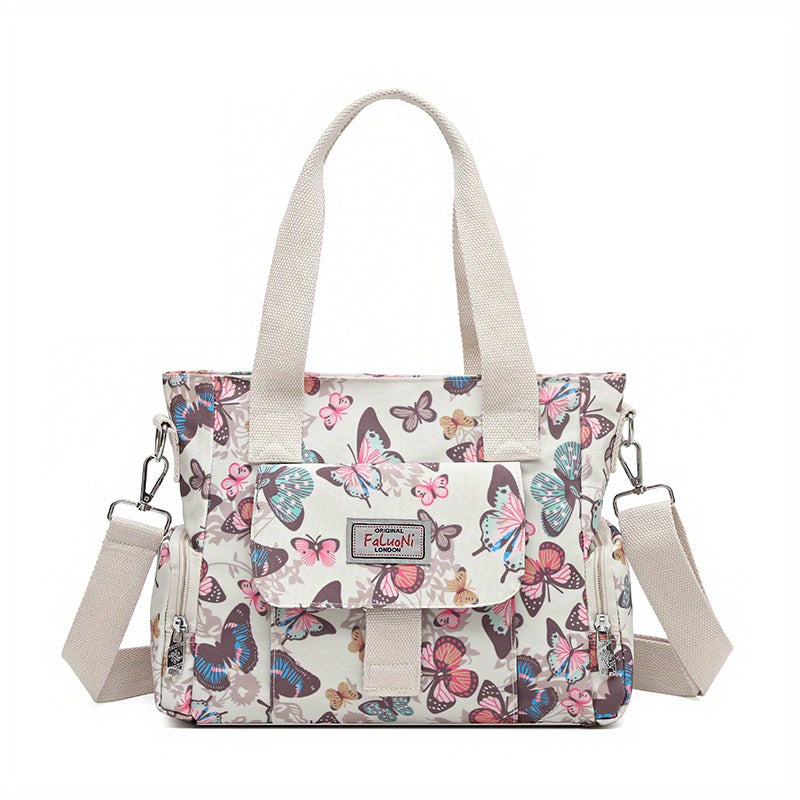 Floral Tote Bag Nylon Crossbody Handbag