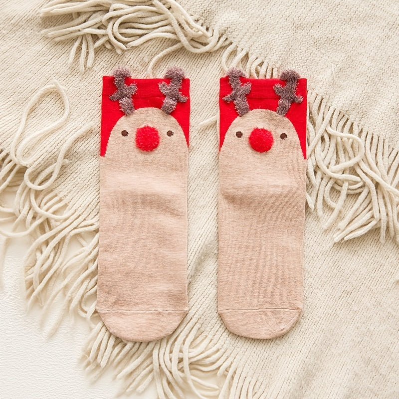 Christmas Ankle Socks: Cartoon Animal & Christmas Print Women's Stockings