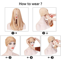 Pleated Turban Cap Faux Pearl Decor Head Wraps Elastic Beanie Bonnet