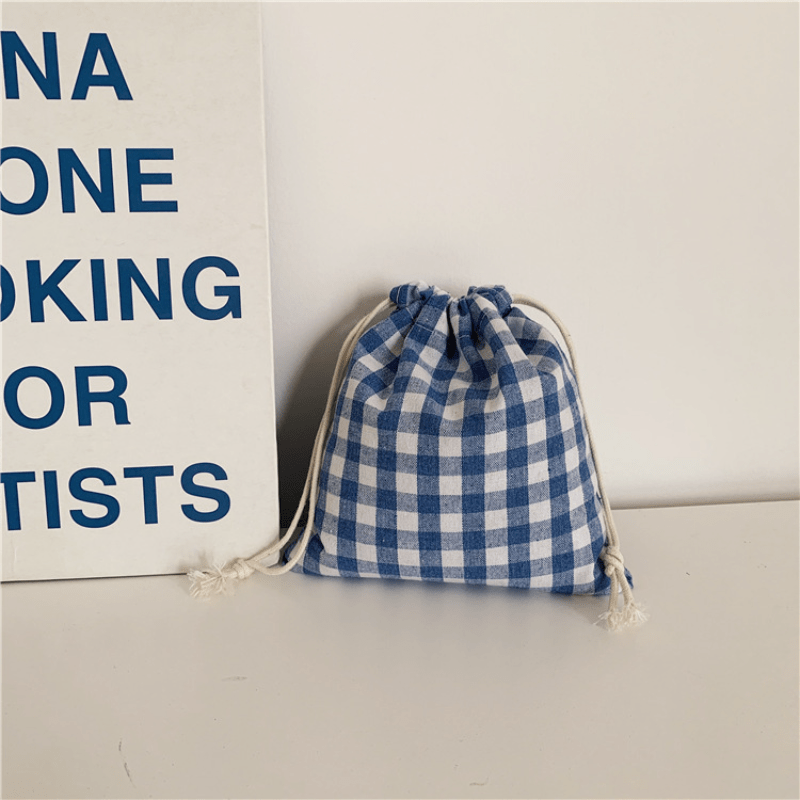 Gingham Drawstring Bag Plaid Storage Pouch Coin Purse Candy Bag