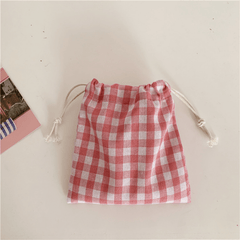 Gingham Drawstring Bag Plaid Storage Pouch Coin Purse Candy Bag