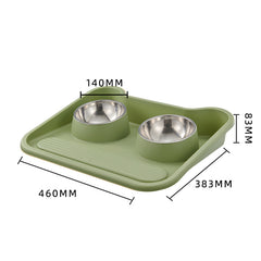 Stainless Steel Double Cat Feeder Bowls With Mat