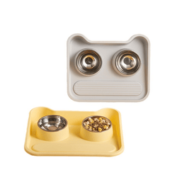 Stainless Steel Double Cat Feeder Bowls With Mat