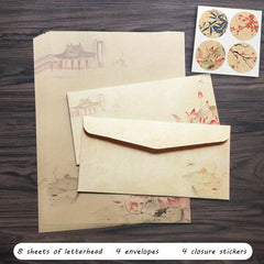 Classic Retro Stationery Set with 16pcs Envelopes, Papers, Stickers