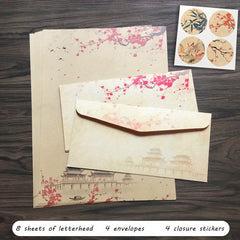 Classic Retro Stationery Set with 16pcs Envelopes, Papers, Stickers