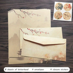 Classic Retro Stationery Set with 16pcs Envelopes, Papers, Stickers