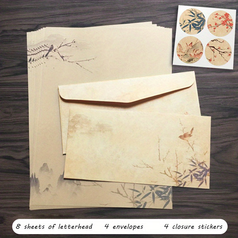 Classic Retro Stationery Set with 16pcs Envelopes, Papers, Stickers