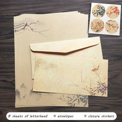 Classic Retro Stationery Set with 16pcs Envelopes, Papers, Stickers