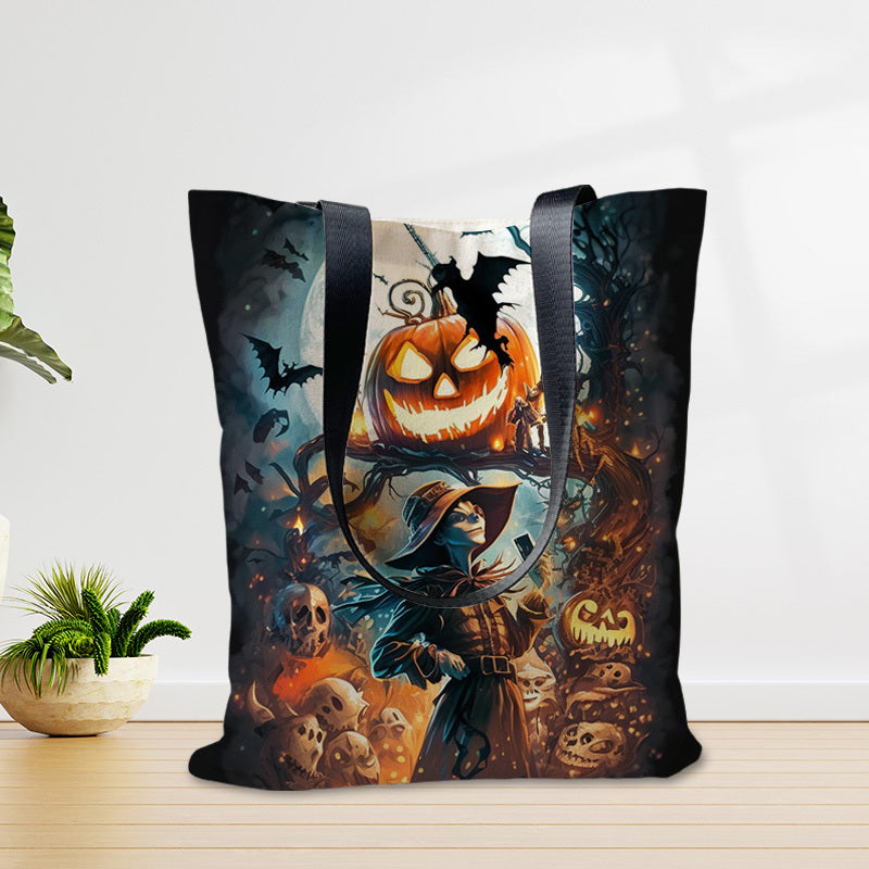 Horror Witch Canvas Tote Bag Large Capacity Lightweight Shoulder Bag