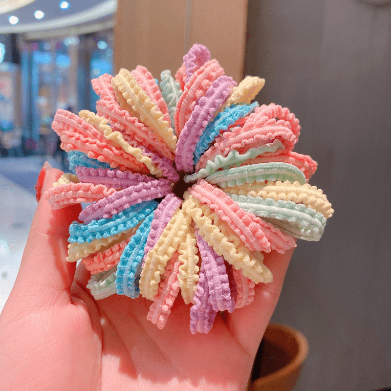 50pcs Ruffled Hair Tie Seamless Ponytail Holder Hair Accessories
