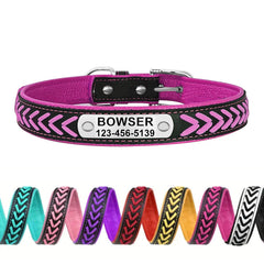 Personalized Braided Leather Dog Collar with Engraved Nameplate
