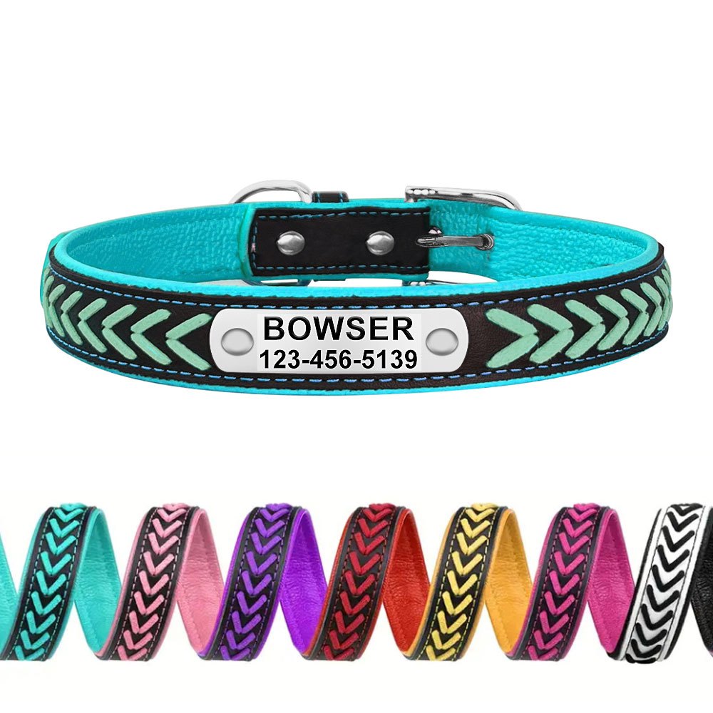 Personalized Braided Leather Dog Collar with Engraved Nameplate