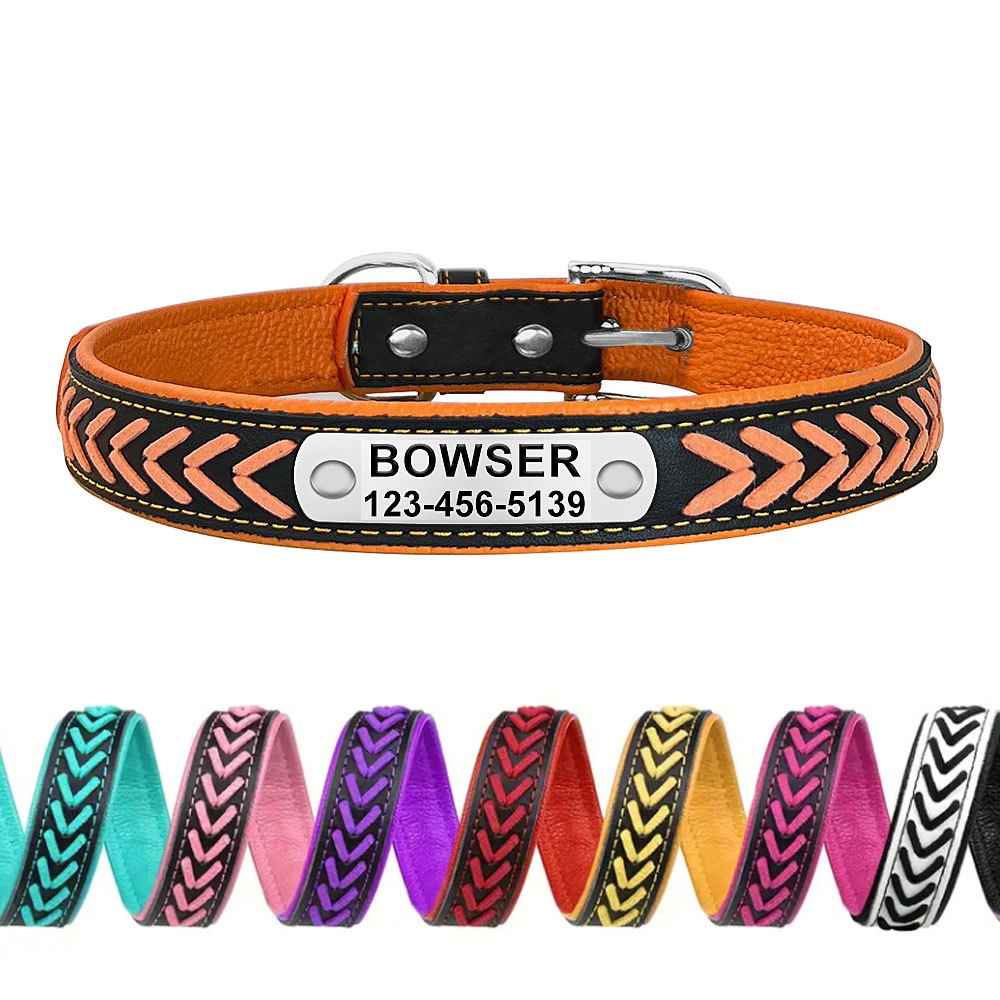 Personalized Braided Leather Dog Collar with Engraved Nameplate