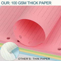 A5 Colorful Refill Paper 100 Sheets 6 Hole Filler Inserts 5 Colors