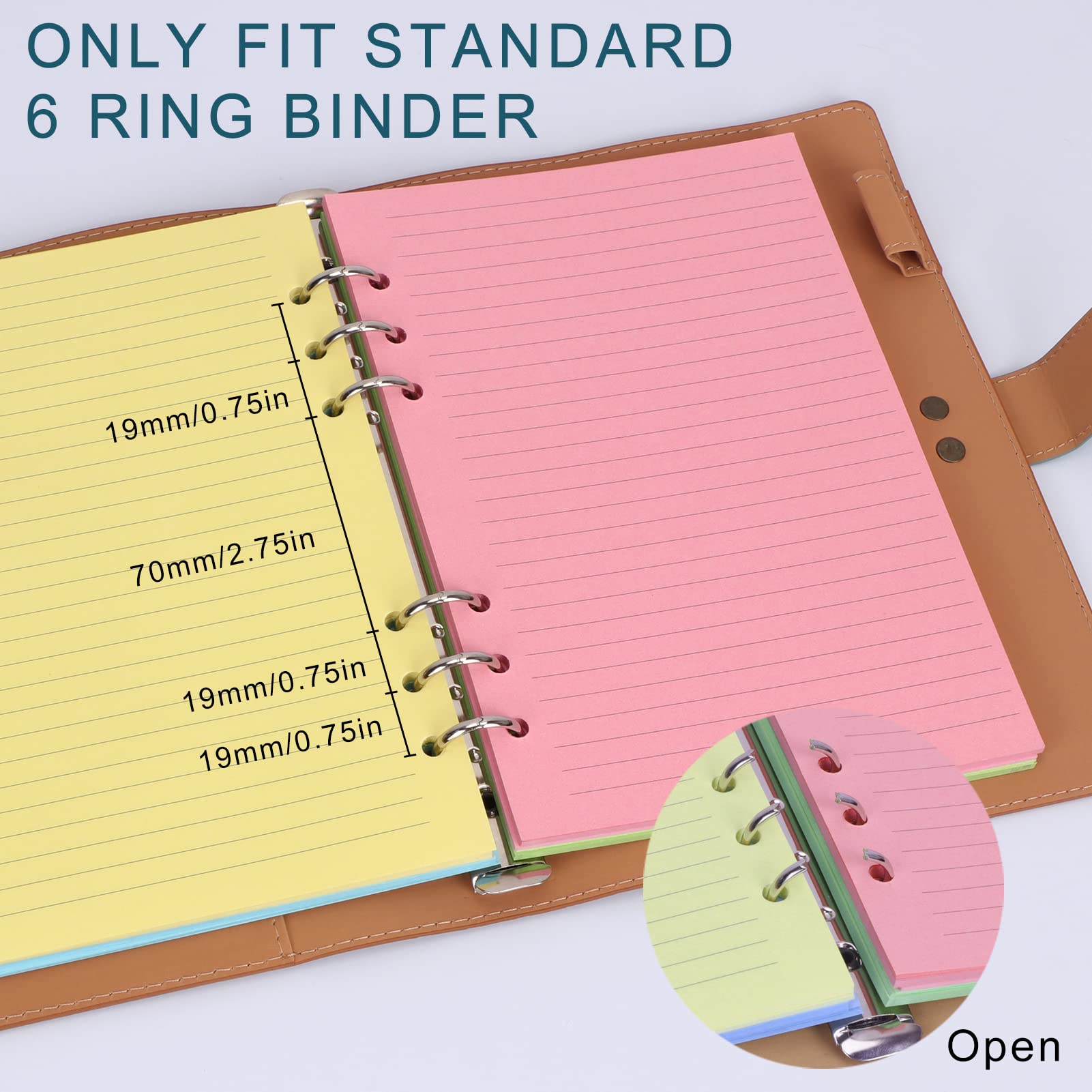 A5 Colorful Refill Paper 100 Sheets 6 Hole Filler Inserts 5 Colors