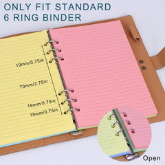 A5 Colorful Refill Paper 100 Sheets 6 Hole Filler Inserts 5 Colors