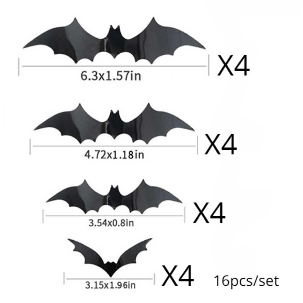 PVC Bats Halloween Party Decoration 3D Wall Sticker Glass Supplies
