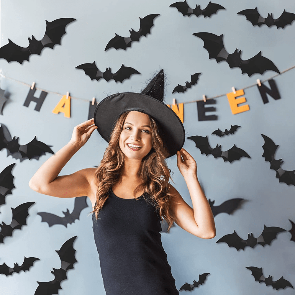 PVC Bats Halloween Party Decoration 3D Wall Sticker Glass Supplies