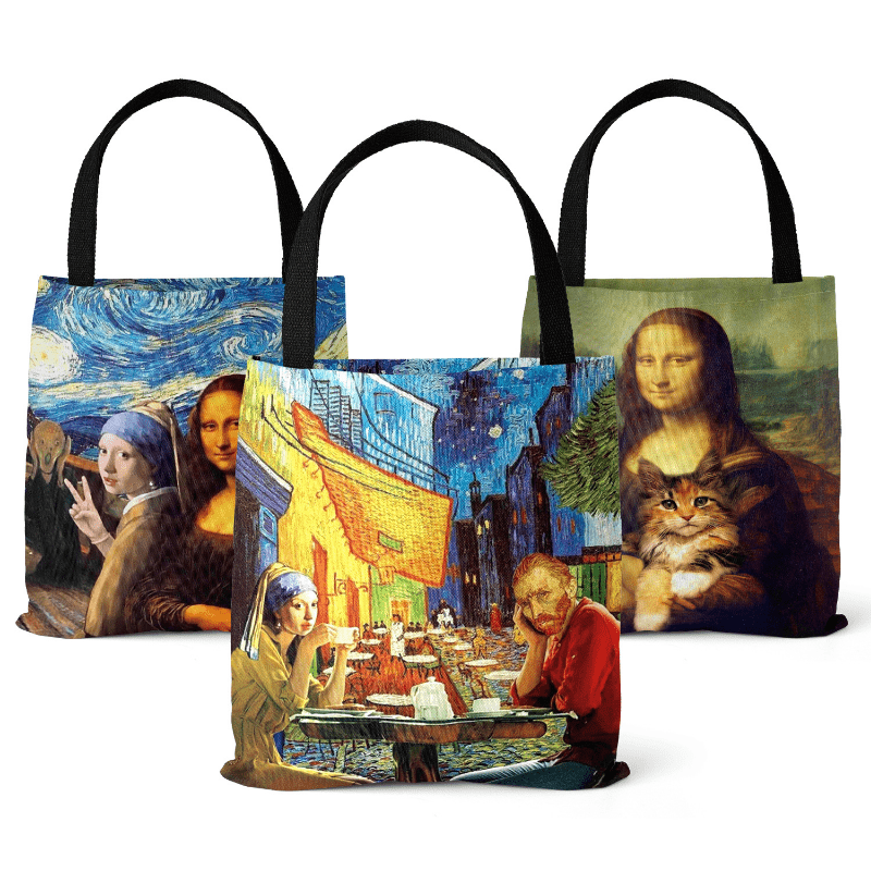 Vintage Painting Pattern Canvas Bag Lightweight Shoulder Handbag