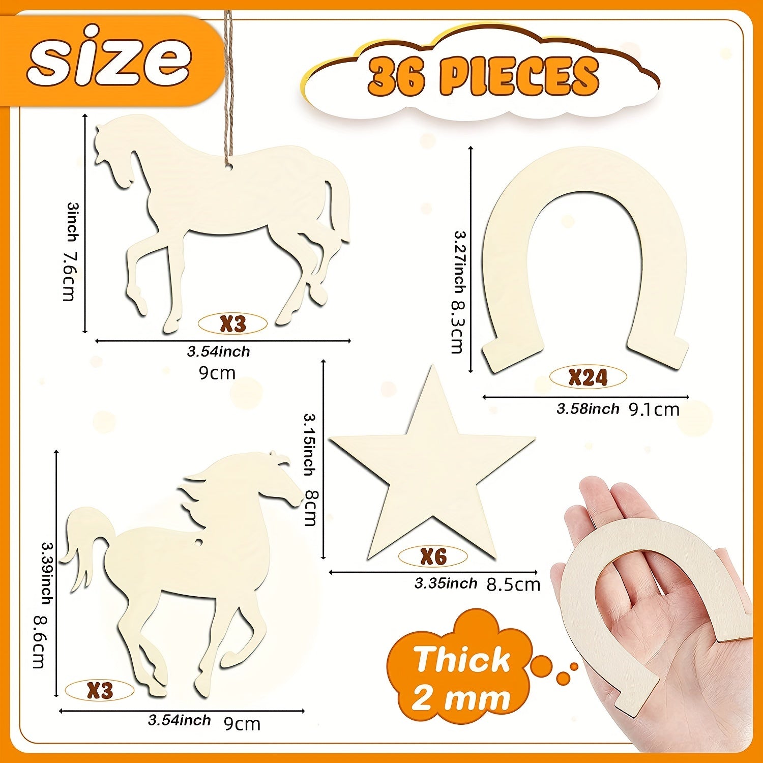 36pcs Wooden Horseshoe Ornaments for DIY Home Decorations & Parties