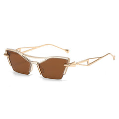 Y2K Semi Rimless Sunglasses Geometric Metal UV400 Sun Shades