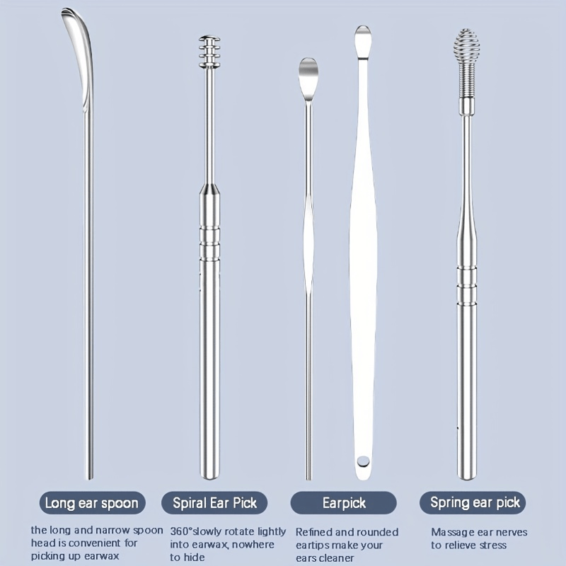6pcs Stainless Steel Ear Wax Removal Tool Ear Wax Collector Spiral Ear Pick