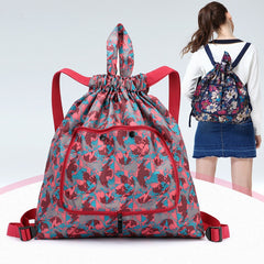 Vintage Flower Pattern Drawstring Backpack with Clutch Pouch