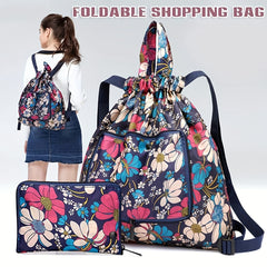 Vintage Flower Pattern Drawstring Backpack with Clutch Pouch