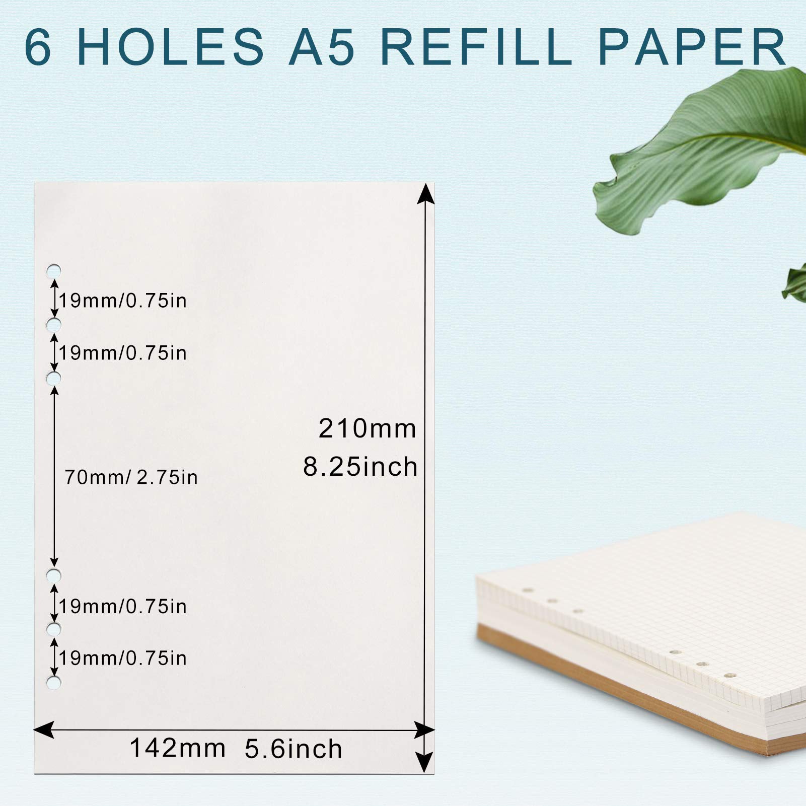 A5 Filler Paper 80 Sheets 6 Ring Loose Leaf Paper 6 Hole Punched 100 Gsm