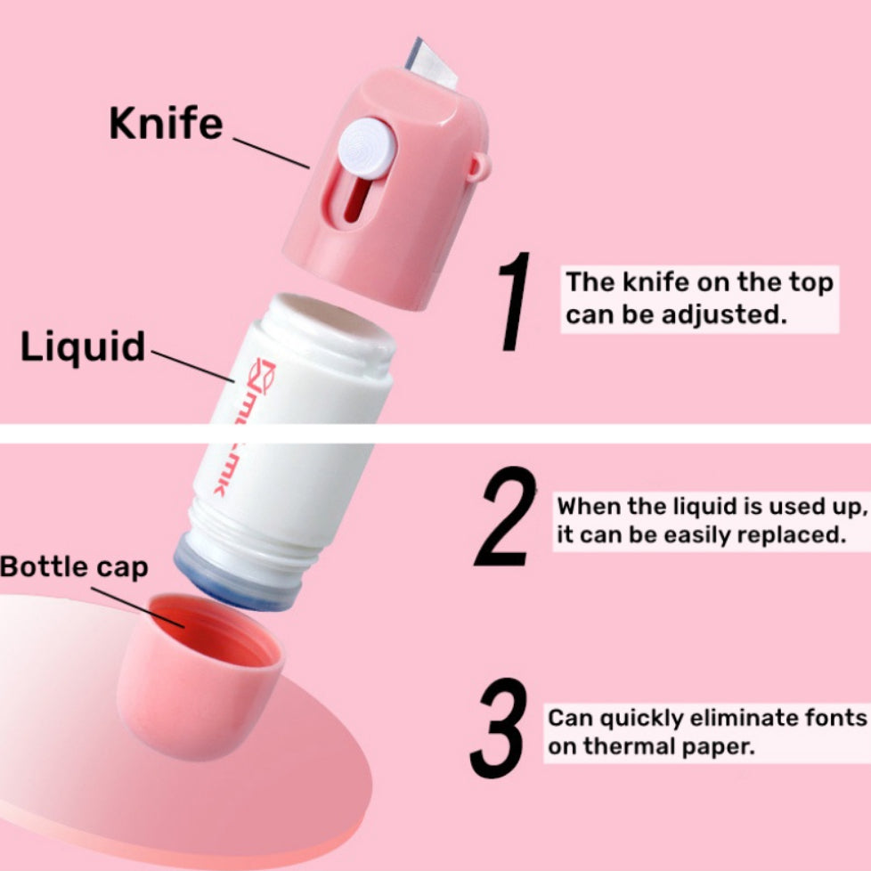 2in1 Thermal Paper Correction Fluid & Font Elimination Tool