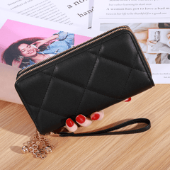 Argyle Quilted Double Zipper Long Wallet Clutch Purses