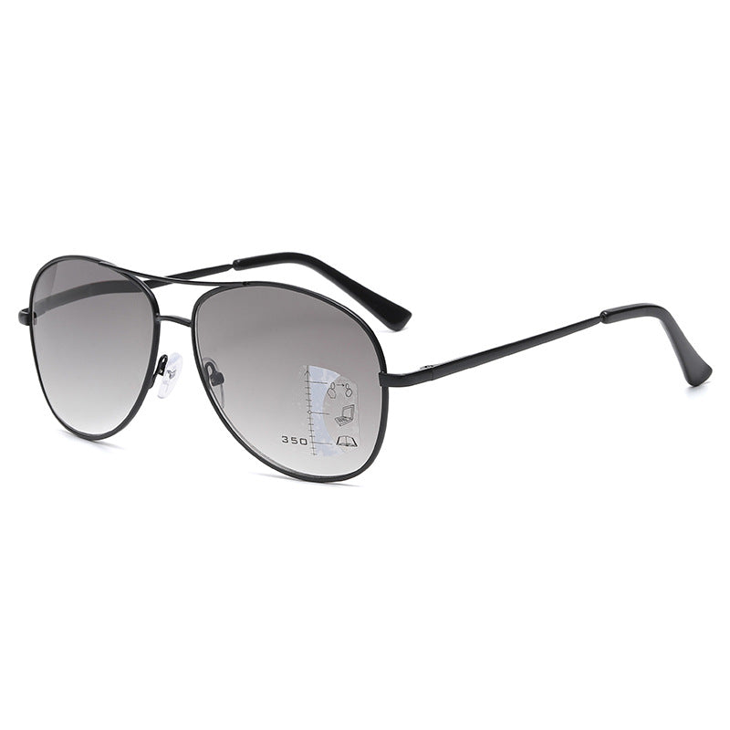 Men's Multifocal Metal Double Bridge Sunglasses Vintage Alloy Glasses