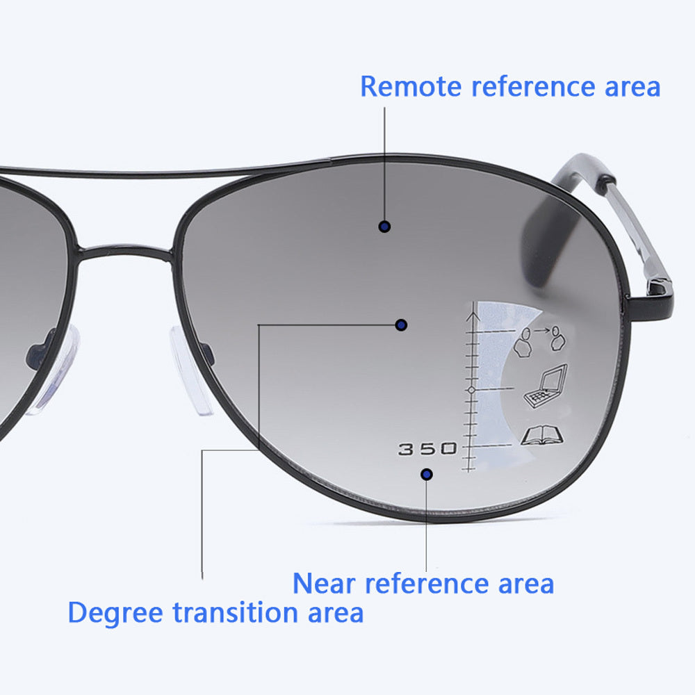 Men's Multifocal Metal Double Bridge Sunglasses Vintage Alloy Glasses