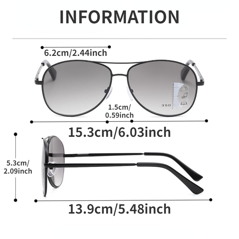 Men's Multifocal Metal Double Bridge Sunglasses Vintage Alloy Glasses