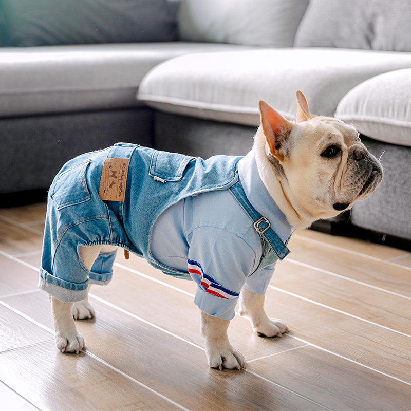 Adjustable Denim Jumpsuit for French Bulldogs