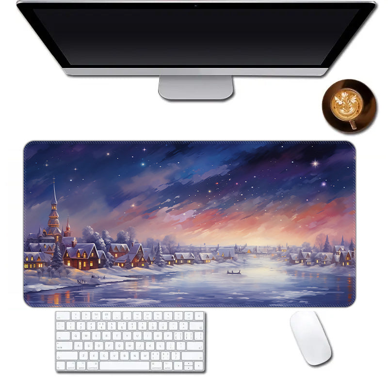 Large Gaming Mouse Pad Snow Scene Pattern Non-slip Rubber Keyboard Mat