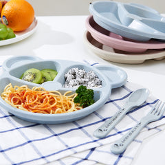 3pcs Baby Bowl Spoon Fork Feeding Cartoon Bear Kids Dishes Training Plate