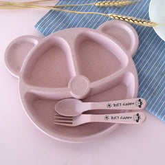 3pcs Baby Bowl Spoon Fork Feeding Cartoon Bear Kids Dishes Training Plate