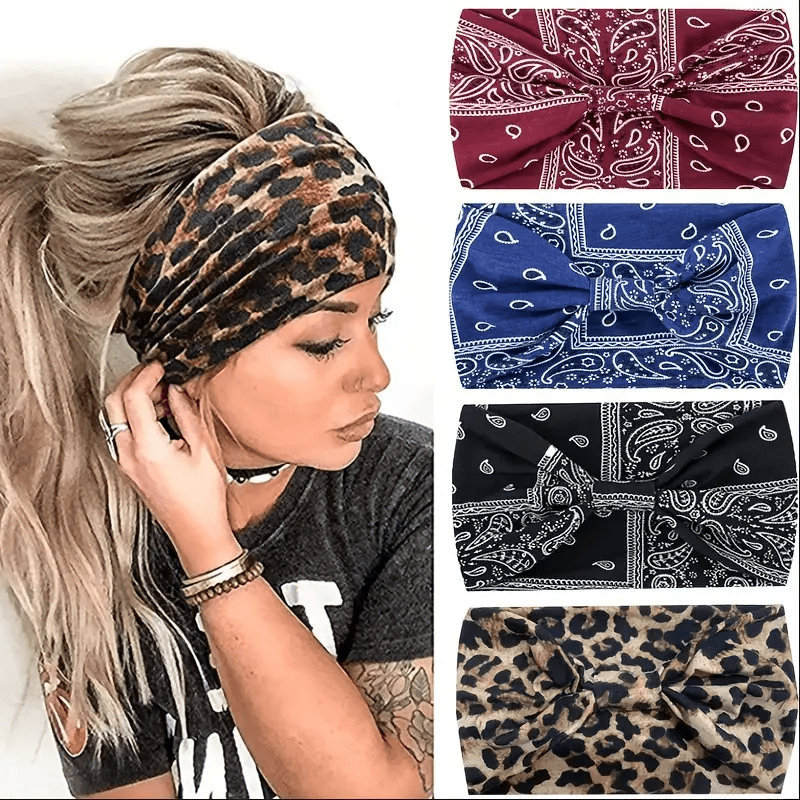 Paisley Pattern Seamless Sports Headband Boho Style Stretchy Leopard Print