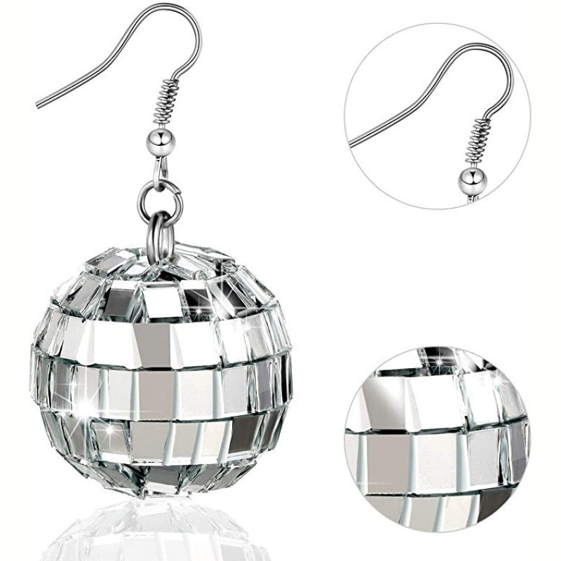 Vintage Disco Ball Dangle Earrings Round Drop Boho Jewelry