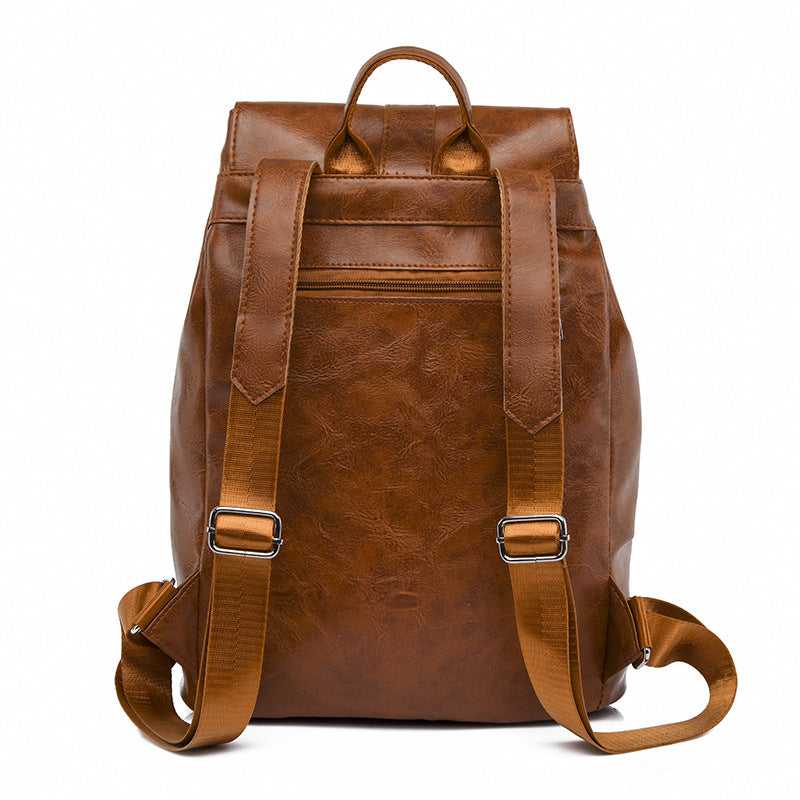 Retro Drawstring Large Capacity Backpack PU Leather Textured School Travel Bag